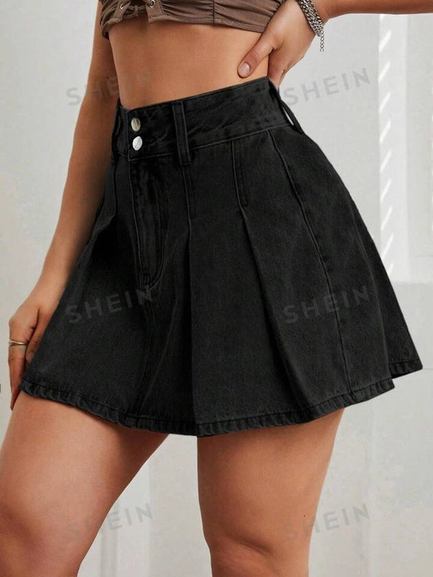 Pleated Denim Skirt | SHEIN USA