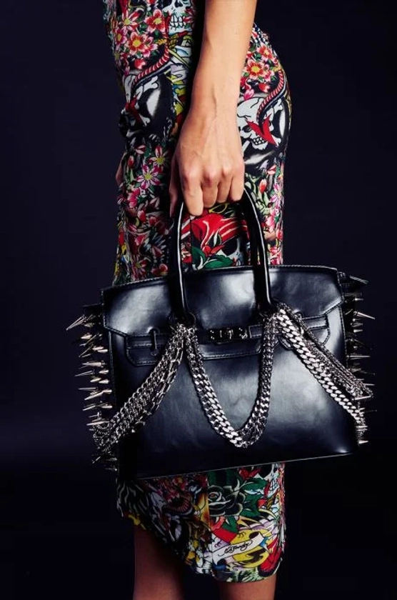 I BITE BACK EMBELLISHED TOTE IN BLACK