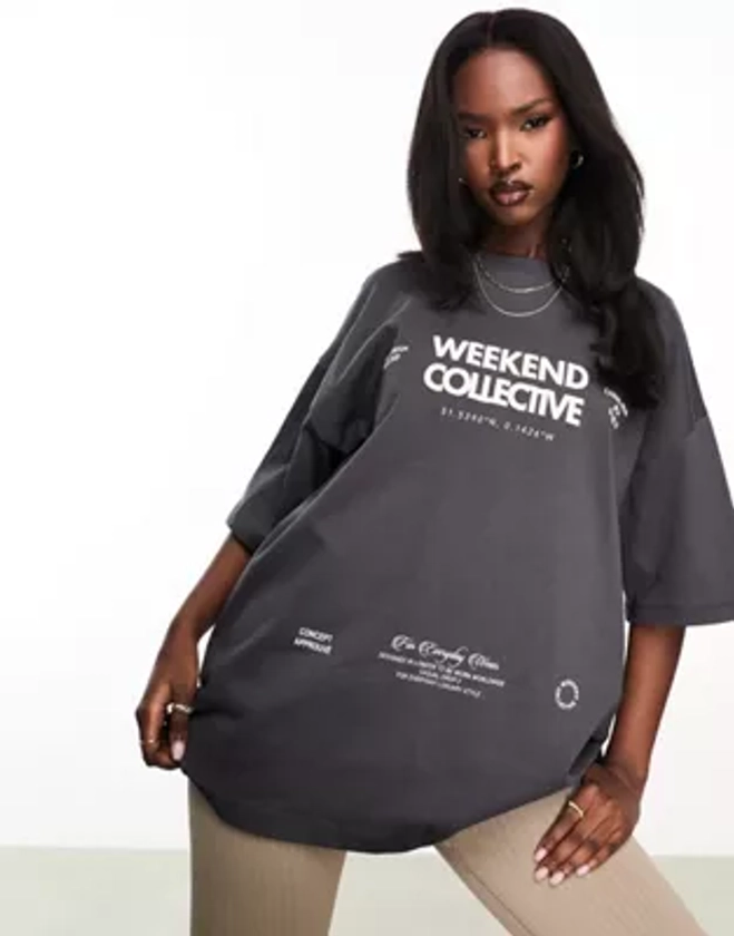 ASOS - Weekend Collective - T-shirt oversize à imprimé graphique - Anthracite | ASOS