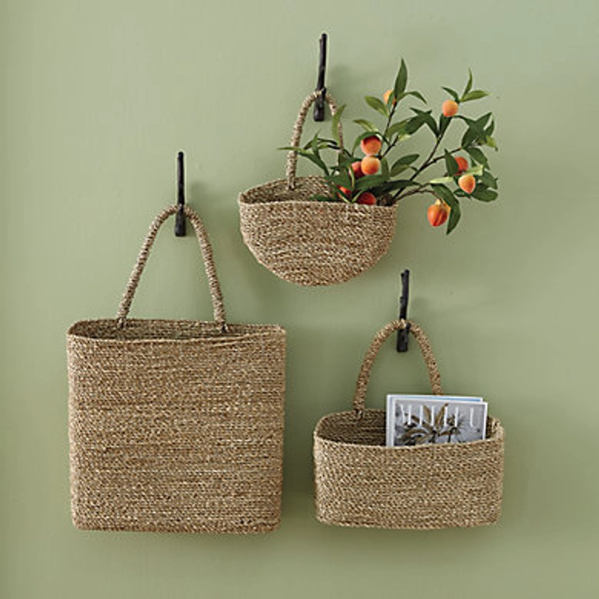 Gratitude Baskets Hand Woven Seagrass Wall Decor with Hanging Loop Handle