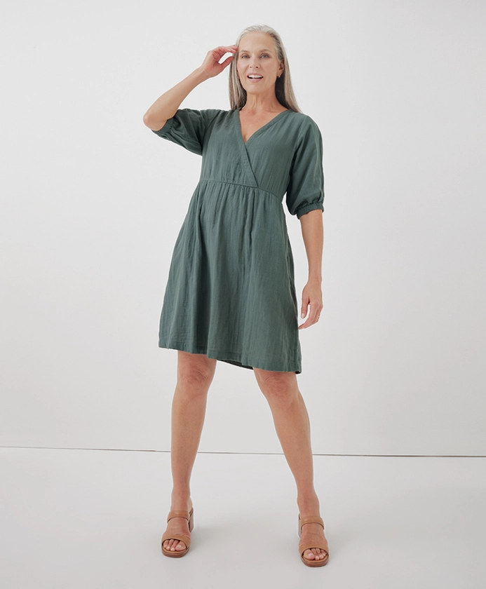 Women’s Coastal Double Gauze Crossover Dress made with Organic Cotton | Pact
