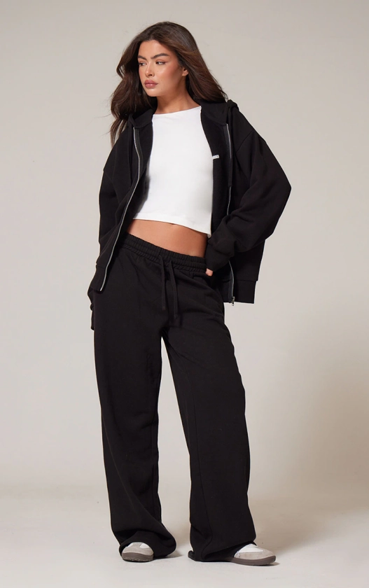 Plt Black Embroidered Oversized Wide Leg Joggers