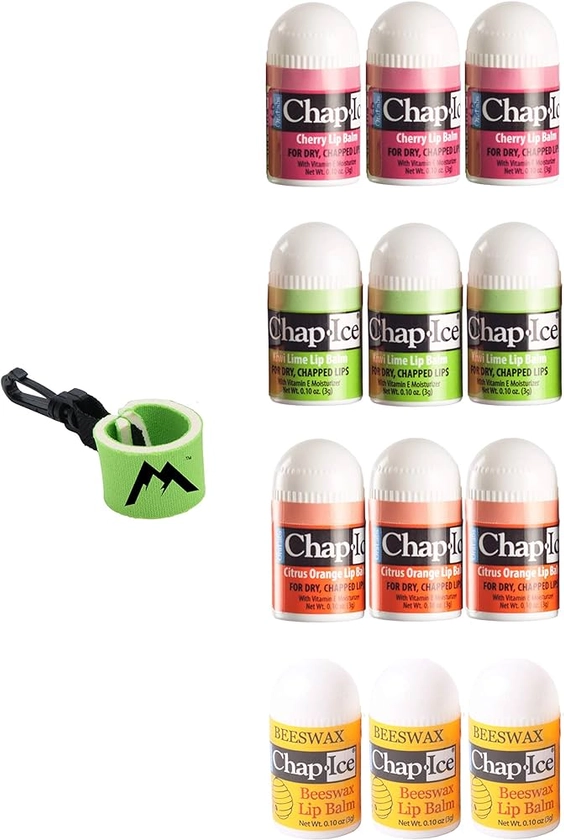 Amazon.com : Chap-Ice® | 12-Count Assorted Mini Lip Balm Pack & 1 Lip Balm Keychain with Swivel Clip | Made in USA | 4 Flavors - Cherry, Citrus Orange, Kiwi Lime, & Beeswax (0.10oz/3g Each) : Beauty & Personal Care