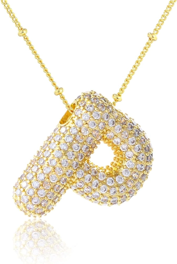 KELMALL Women's Diamond Balloon Initial Pendant, Zircon Letter Name Bubble Alphabet Necklace Valentine Birthday Gift for Her