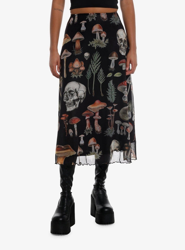 Skull Forest Foliage Mesh Midi Skirt