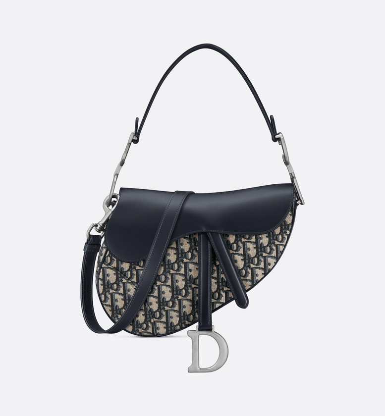 Saddle Bag with Strap Blue Dior Oblique Jacquard and Smooth Calfskin | DIOR