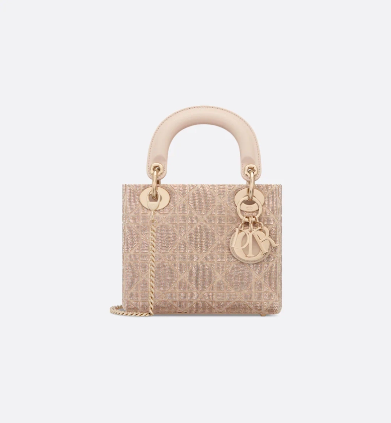 Sac Lady Dior Mini Coton brodé de micro perles à motif Cannage couleur caramel beige | DIOR