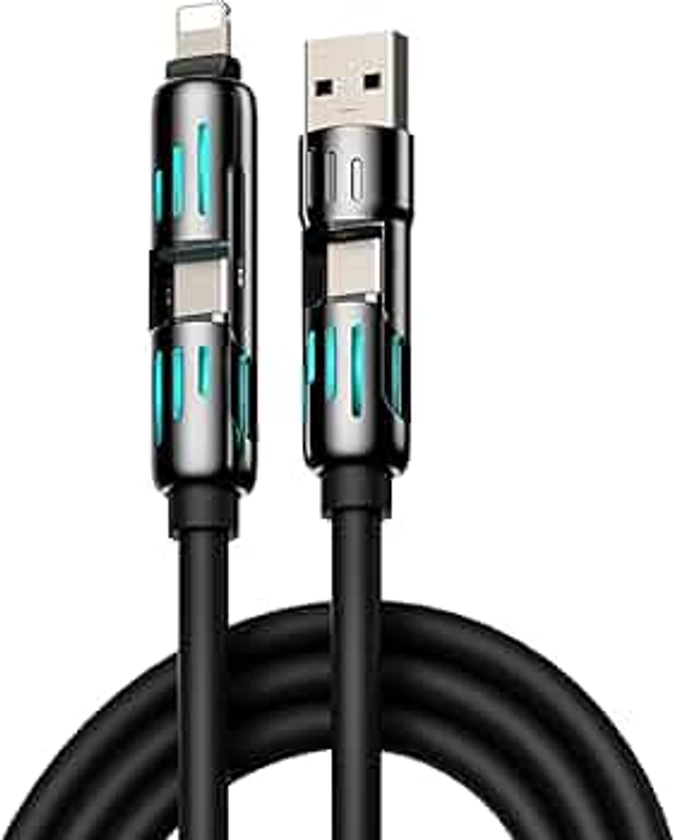 4-in-1 Multi USB Charging Cable -MAX 240W Fast Charging/Charger Cord with USB A+Type C for iPhone 16/15 14 13 iPad Samsung Galaxy MacBook iPad Tablets and More (Rich Black, 6.6Ft)