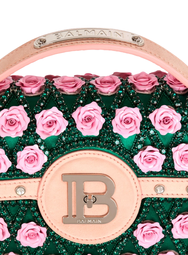 B-Buzz Dynasty bag embroidered with Grid and Roses pink - Women | BALMAIN