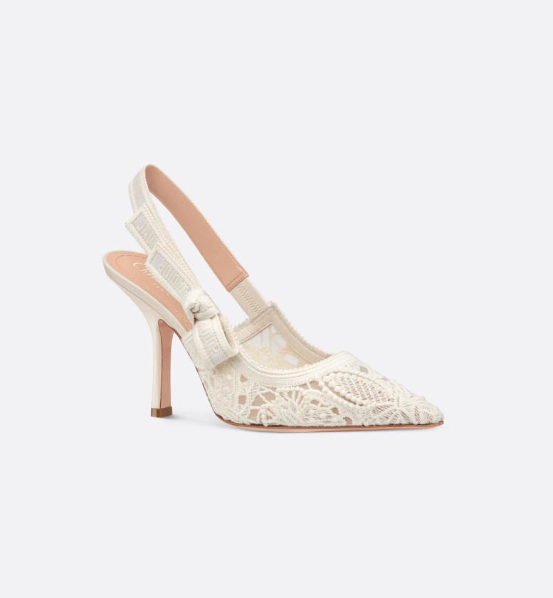 J'Adior Slingback Pump Transparent Mesh Embroidered with White Macramé-Effect D-Lace Butterfly Motif | DIOR