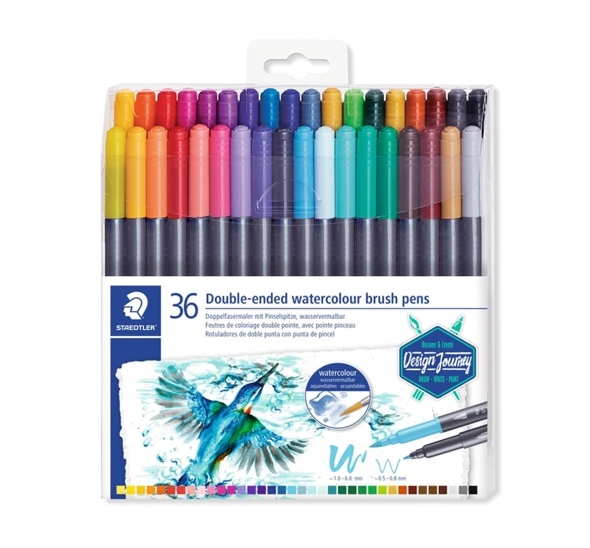 Pochette de 36 feutres aquarellables - Design Journey - Double pointe 3mm et 0,5-0,8mm - STAEDTLER - Dessins - Peinture | Cultura