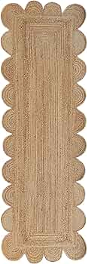 Gautam International Scalloped Natural Jute Area Rug, Natural Color (2'6"X8')