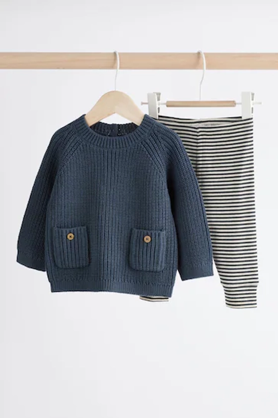 Buy Navy Stripe Baby Knitted Top and Leggings Set (0mths-2yrs) from the Next UK online shop