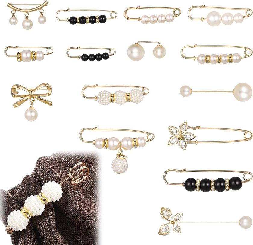 Amazon.com: FRIUSATE 15 Pieces Pearl Brooch Pins, Brooches for Women Fashion Sweater Shawl Clips Faux Rhinestone Pearls Decorative Safety Pins for Women Girls Clothing Dresses Pants Shirts Decoration Accessories : Arts, Crafts & Sewing