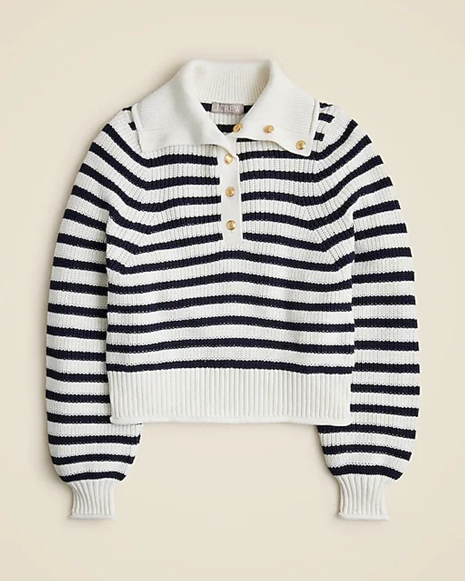 Ribbed cotton turtleneck sweater with buttons in stripe