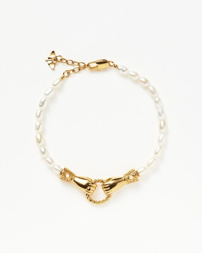 Harris Reed In Good Hands Pearl Bracelet | 18ct Gold Plated/Pearl & Black Onyx