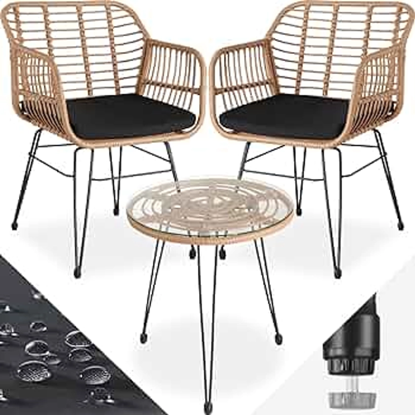 TecTake® Salon de Jardin Extérieur en Poly Rotin 2 Personnes Ensemble Fauteuils Salon et Table de Jardin, Coussins Amovibles Inclus, Mobilier de Jardin pour Amenagement Balcon Terrasse