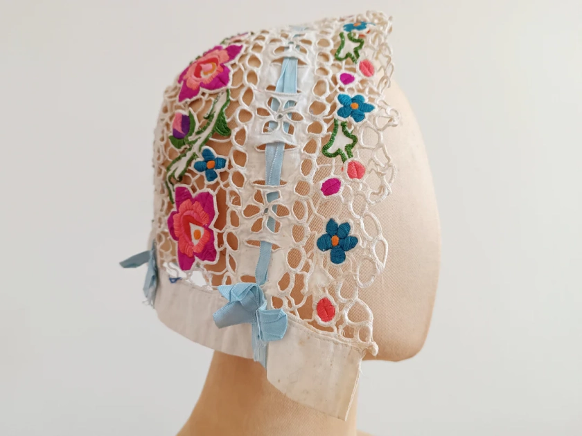 Antique 1940 Hungarian Folk Costume Bonnet Hat Floral Embroidery Ethnic - Etsy UK