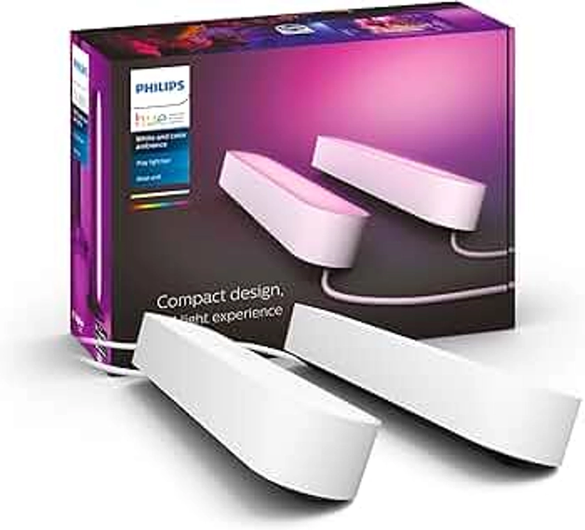 Philips Hue White and Color Ambiance Lampada da Tavolo LED Smart Play, Kit Base con Alimentatore Incluso, 2 pezzi, Bianco