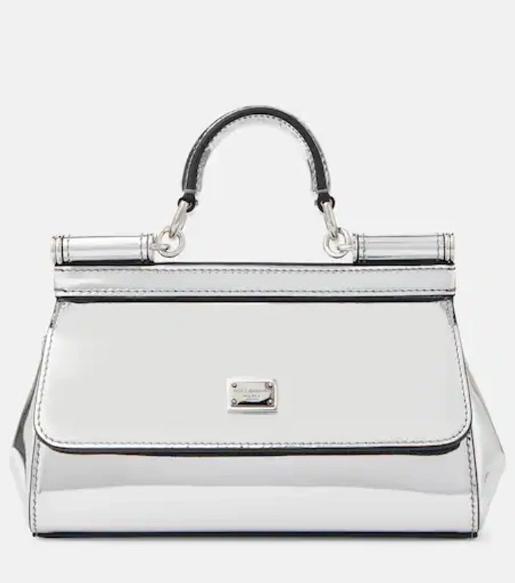 Sicily Small mirrored leather tote bag in silver - Dolce Gabbana | Mytheresa