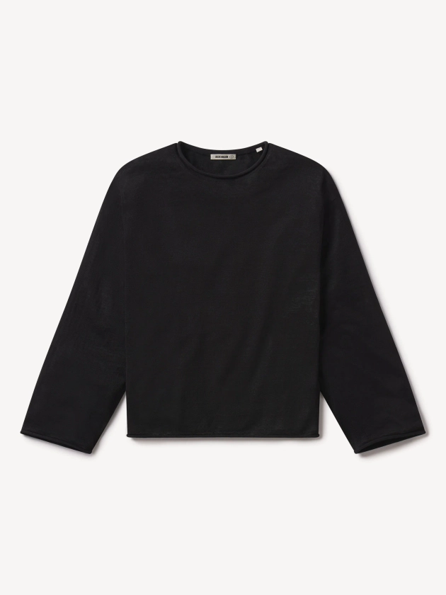 Black Slub Linen L/S Slouchy Tee