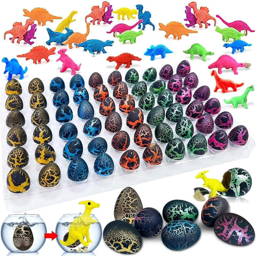 Amazon.com: iGeeKid 60 Pack Dinosaur Eggs Hatching Dinos Egg Grow in Water Crack with Assorted Color Hunting Game Birthday Party Favors for Toddler Kids 3-10 Boys Girls : Toys & Games