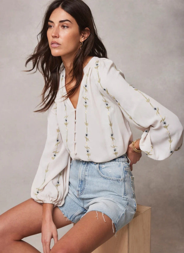 Neutral Floral Embroidered Blouse