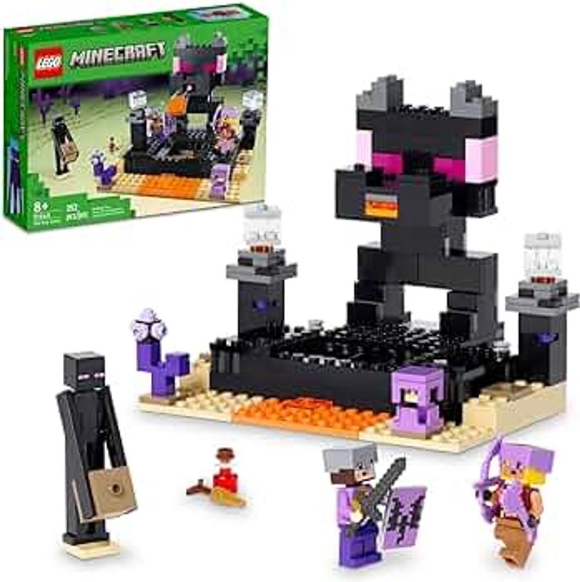 LEGO Minecraft The End Arena 21242, Player-vs-Player Battle Playset with Lava, Ender Dragon and Enderman Figures, Action Toys for Kids 8 Plus Years Old