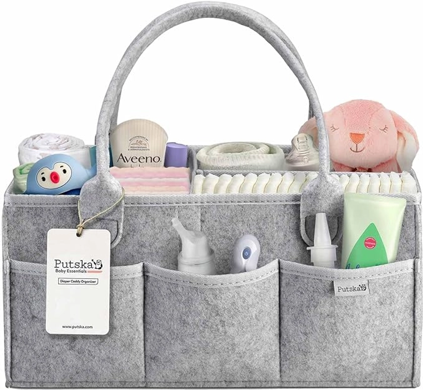 PUTSKA Nappy caddy essentials for newborn, great baby shower gifts for mum, baby boy, baby girl. New Born accessories UK baby organiser
