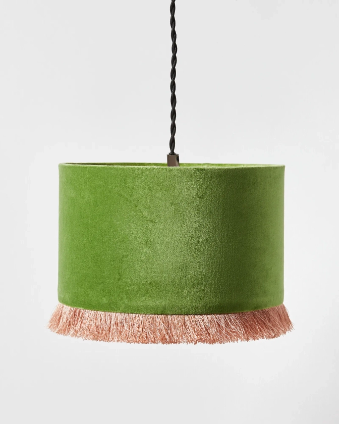 Ero Green Velvet & Tassel Drum Lamp Shade | Oliver Bonas