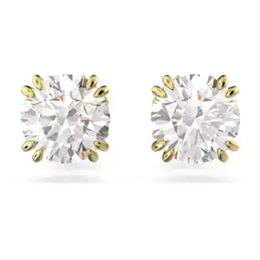 Stilla stud earrings, Round cut, White, Gold-tone plated