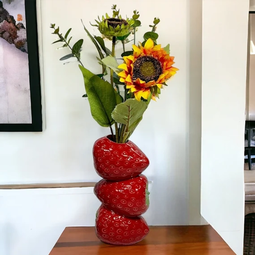 Strawberry Vase | Standout Strawberry Vase | Home Decoration | Plant Vase | Living Room Decorations | Flower Vase | Unique Vase"