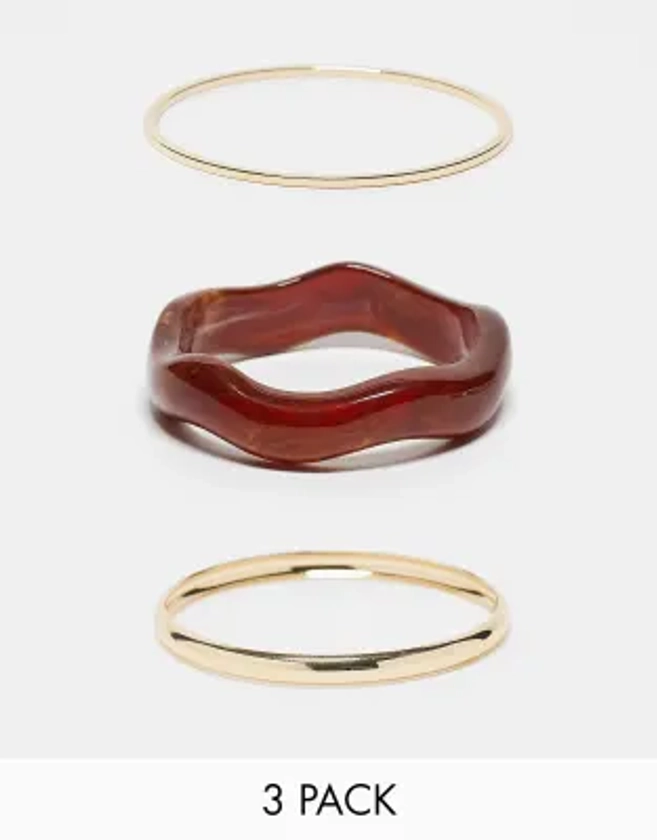 ASOS DESIGN Curve pack of 3 bangles in resin and gold | ASOS