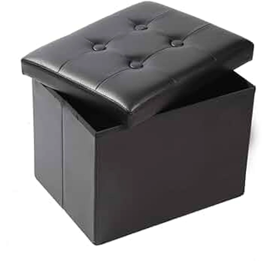 ALASDO Storage Ottoman Footrest Stool Small Ottoman with Storage Foldable Ottoman Leather Foot Rest Footstool Bench for Living Room 17x13x13inches Black