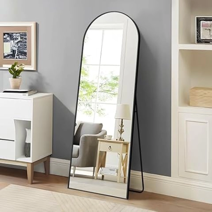 HOMCOM Miroir sur Pied, Miroir Mural rectangulaire, Arrondi, Cadre en Aluminium, Miroir de Sol avec Support pour entrée, Chambre, Dressing, 50 x 161,5 cm, Noir