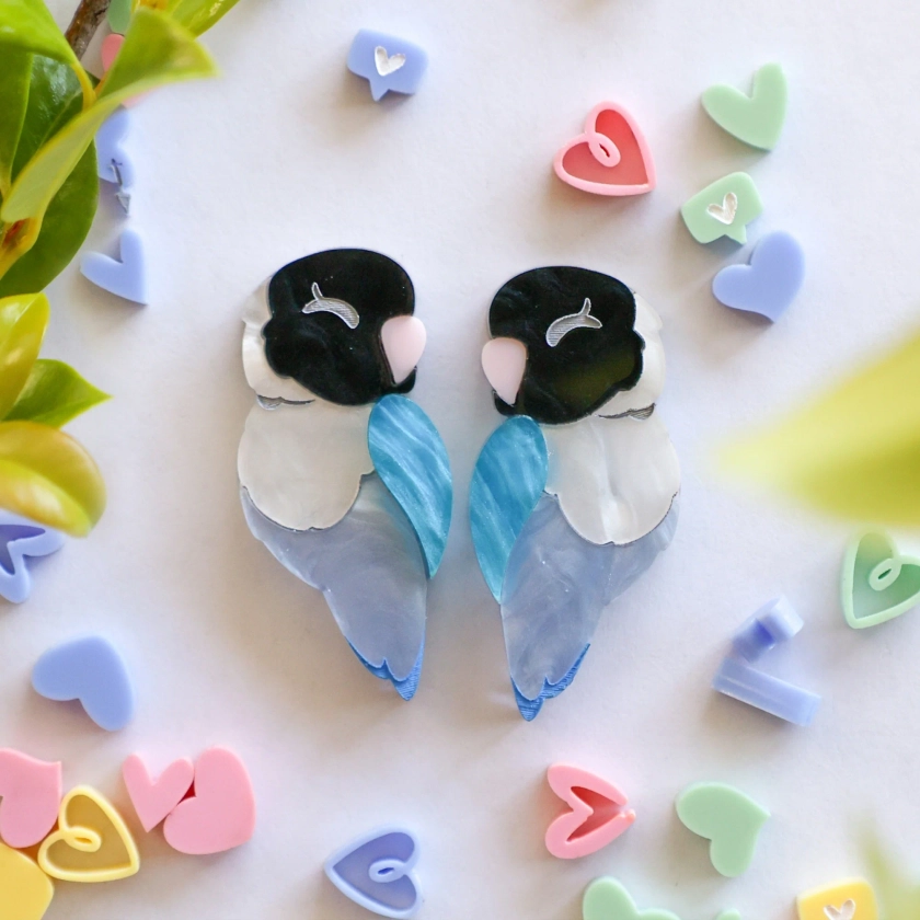 BINKABU | Acrylic Blue Masked Lovebird Earrings | Birds of Africa