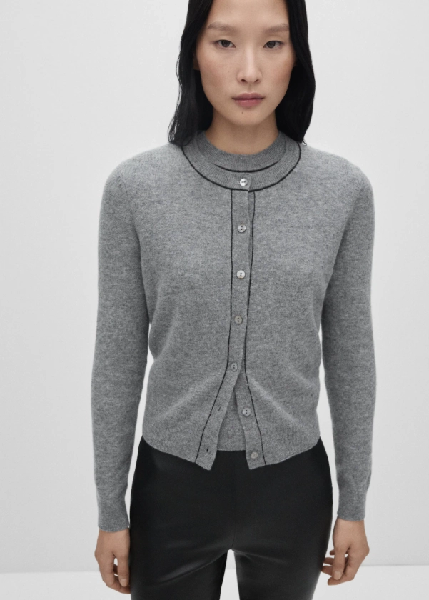 Cardigan 100% wool decorative stitching - Woman | MANGO United Kingdom