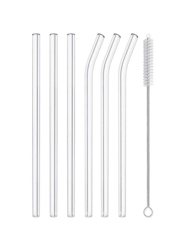 2/4/6pcs Glass Straws + 1pc Straw Cleaning Brush