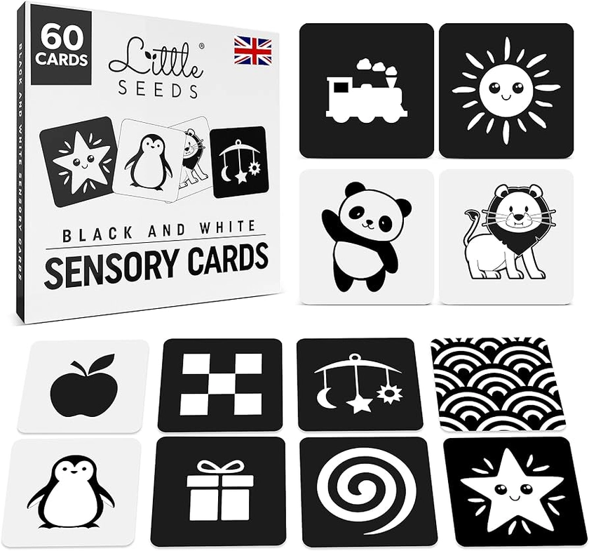 Newborn Essentials Black and White Baby Sensory Cards 60 High Contrast Baby Flash Cards Visual Skills and Stimulation for Newborn Babies 0-3 Months - UK Brand : Amazon.co.uk: Toys & Games
