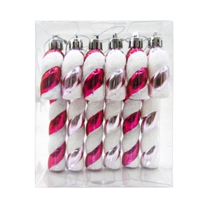 Pink Candy Cane Christmas Tree Decorations - Pack of 6