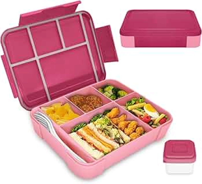 IJIAMY Bento Lunch Box Kids, Bento Box Lunch Box Adults with 5 Compartments and 1 Salad Dressing Containers, Snack Box for Kids and Adults Work School