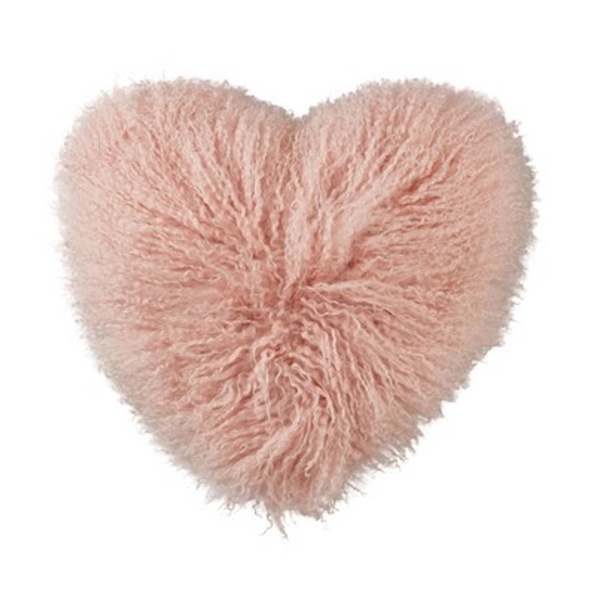 Saro Lifestyle Lush and Luxe Heart-Shaped Mongolian Lamb Fur Poly Filled Throw Pillow