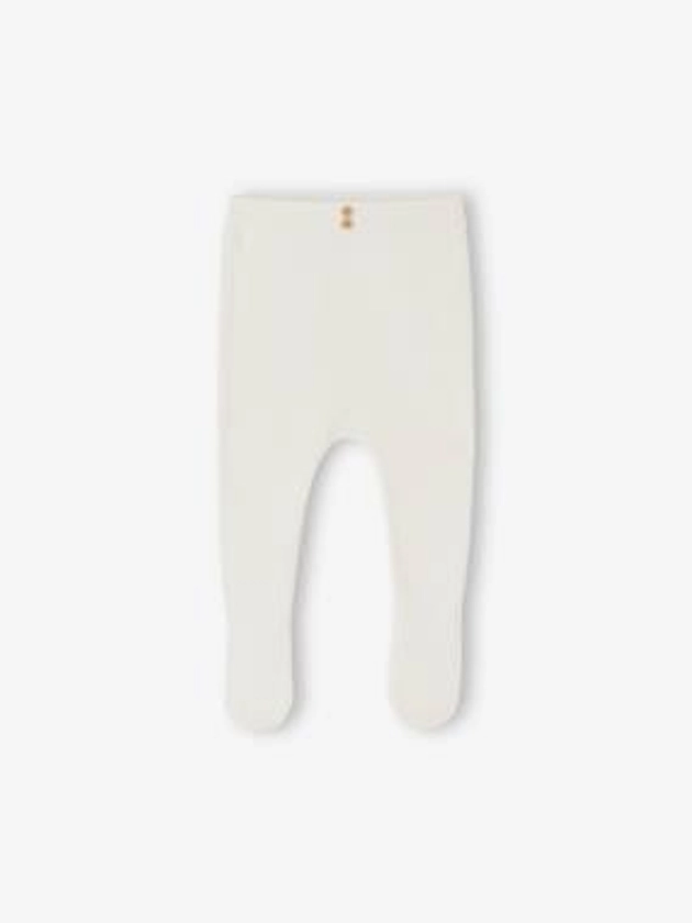 Pantalon à pieds bébé en tricot coton/laine - blanc