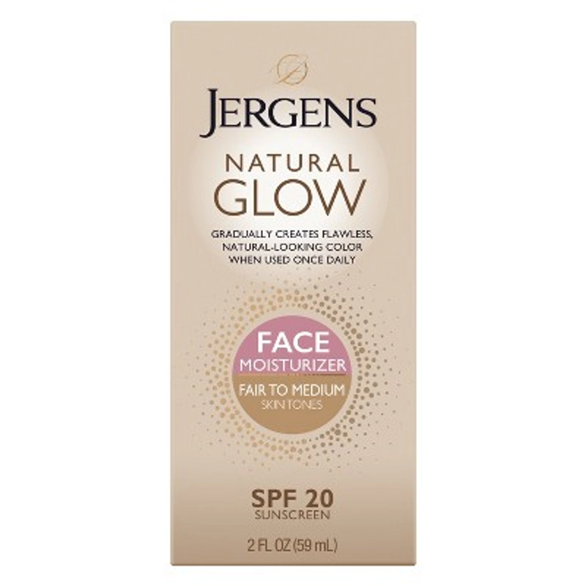 Jergens Natural Glow Face Moisturizer Fair To Medium Tone, Self Tanner, Daily Face Sunscreen - SPF 20 - 2 fl oz