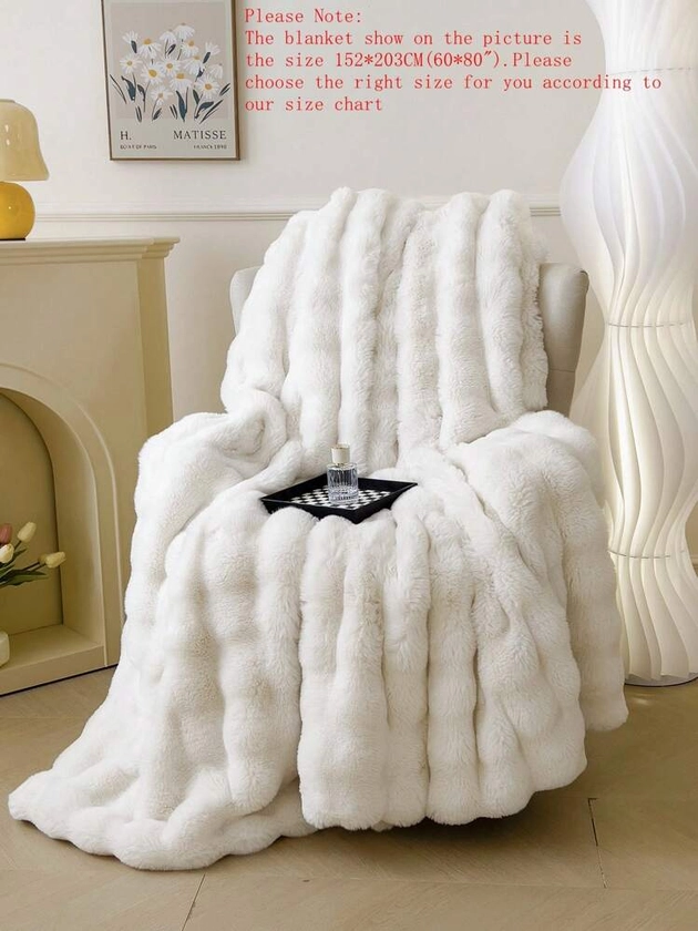 1pc Polyester Winter Style Beige Rabbit Fur Long Plush Blanket Bedding Throw