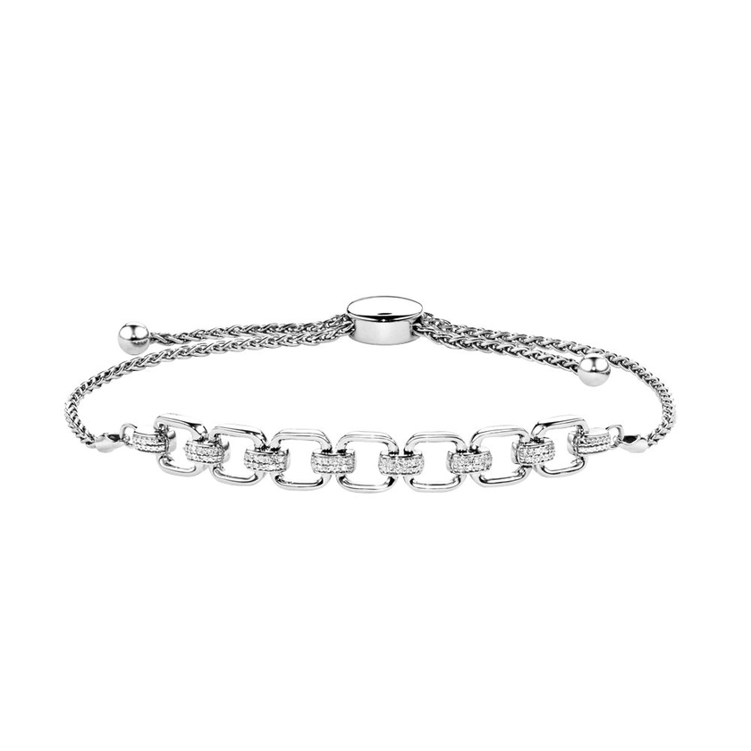 Bolo Bracelet With Diamonds In Sterling Silver