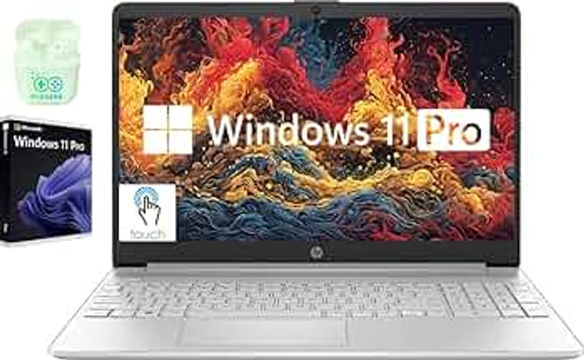 HP 15.6" Touchscreen Laptop Computer, Windows 11 Pro Laptop 32GB RAM 1TB SSD, i3-1215U Processor, HD 1366 x 768 LED Display, Numeric Keypad, SD Card Reader, HDMI, Plusera Earphone, Silver