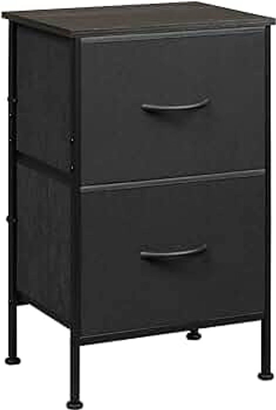 WLIVE Nightstand, Nightstand with 2 Drawers, Bedside Furniture, Night Stand, Small Dresser for Bedroom, College Dorm, End Table with Fabric Bins, Dormitory, Charcoal Black, Size L