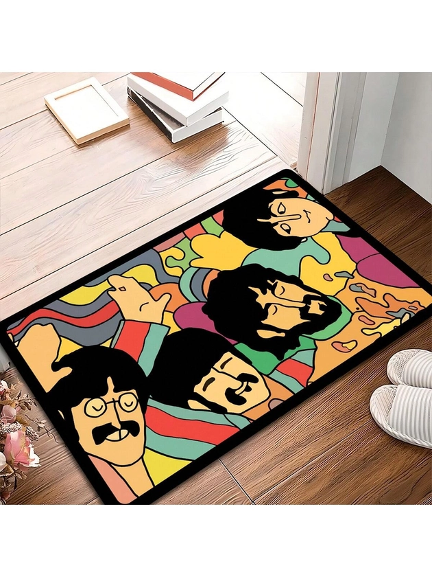 1pc Retro Band Printed Anti-Slip Doormat, Music Rug, Suitable For Indoor & Outdoor Door Mats, Durable & Washable Floor Mat, Decorative Carpet, Great Gift For Rock Music Enthusiasts!