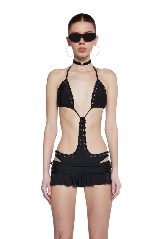 Generation Kiss Monokini With Pleated Micro Mini Skirt - Black